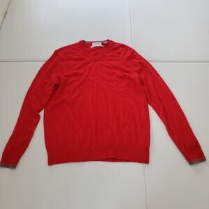 Calvin Klein Sweater Mens Medium Red V-Neck 100% Merino Wool European Yarn Knit